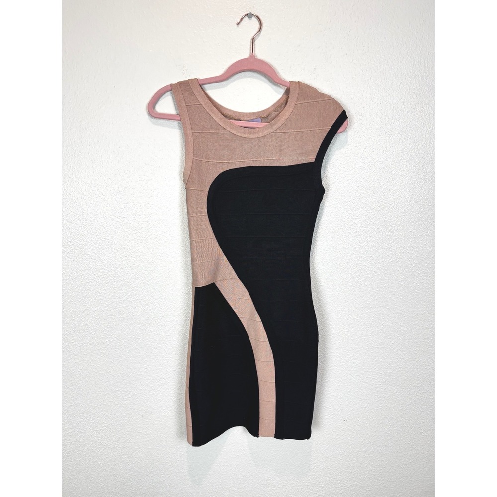 Herve Leger Dress Womens S Black Pink Colorblock Bandage Bodycon Mini HLT 65113